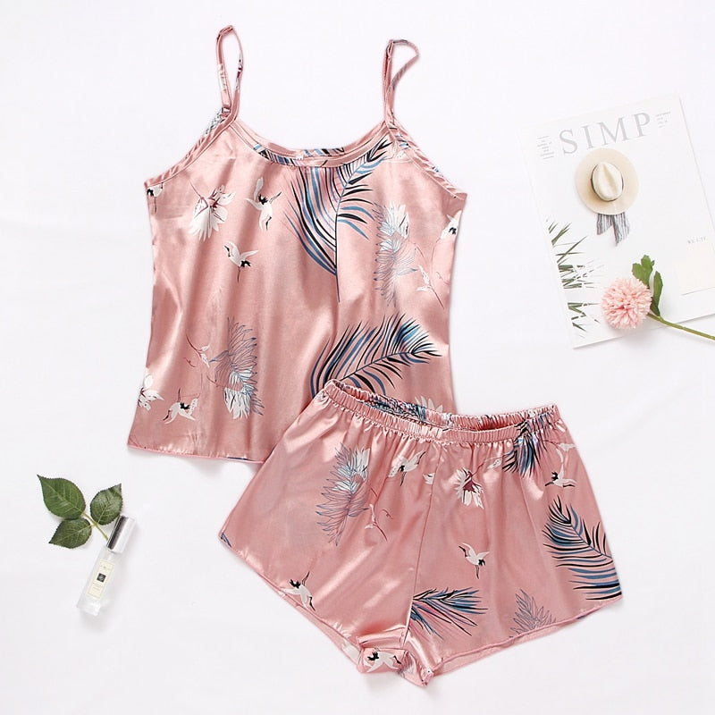 Women&#39;s Sexy Pajama Sets Cartoon Pattern Pajamas Strap Sleeveless Cami Set Sleepwear Female Summer Pijamas Night Wear Home Suit