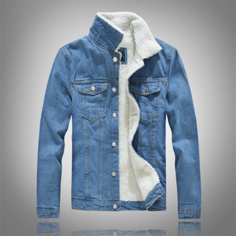 Men&#39;s Denim Jacket Warm Winter Casual Bomber Male Korean Style cowboy Jacket Fashion Fleece Vintage Clothing Men Black Jean Coat