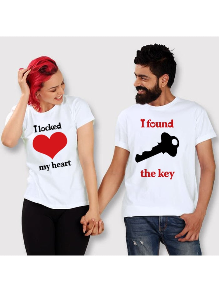 I Locked My Heart I Found The Key Lovers Couple Tshirt Summer Lovers Funny Men Women Casual Tshirt Couple Tops Matching Clothing