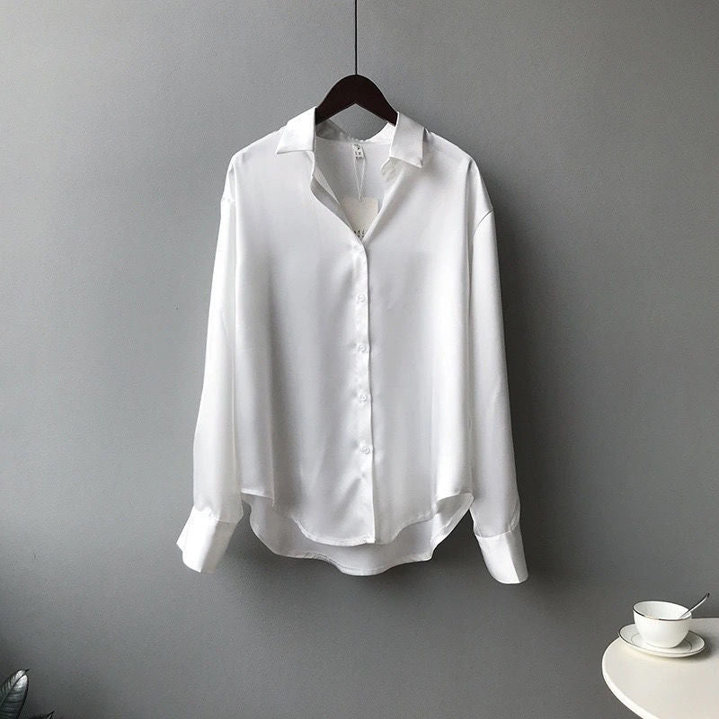 Autumn Silk Shirt Vintage Blouse Women White Lady Long Sleeves Female Loose Shirts women-clothing tops women 2021 women shirts