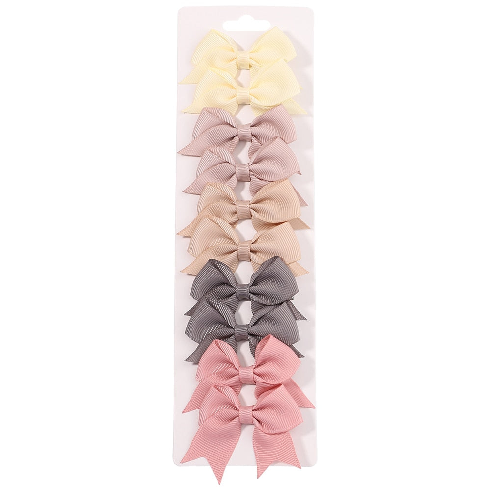 10Pcs/Set New Solid Ribbon Bowknot Hair Clips For Baby Girls Handmade Cute Bows Hairpin Barrettes Headwear Kids Hair Accessories