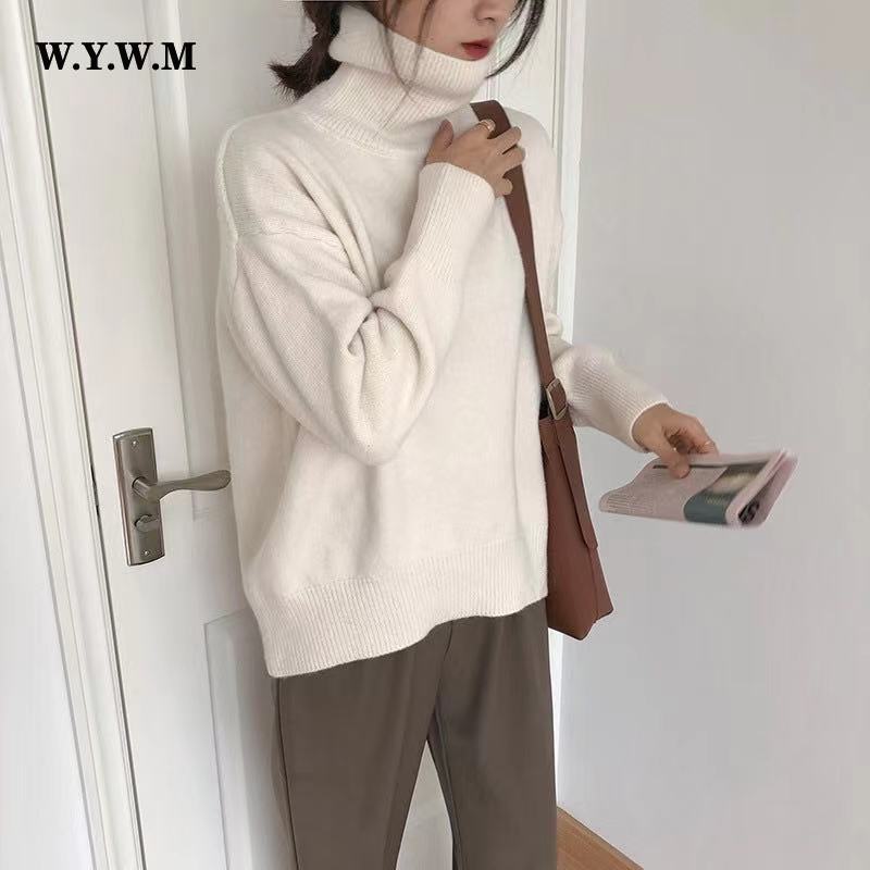 WYWM Cashmere Elegant Turtle Neck Women Sweater Soft Knitted Basic Pullovers O Neck Loose Warm Female Knitwear Jumper