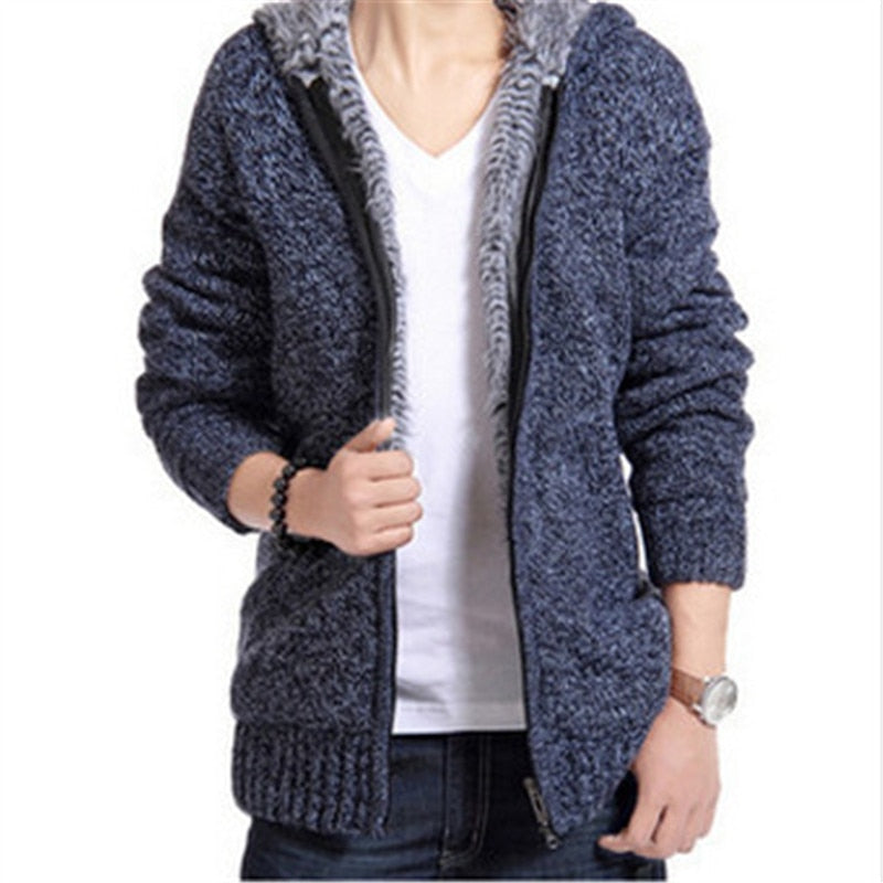 Autumn Winter Men&#39;s Thick Sweatercoat Collar Zipper Sweater Coat Outerwear Winter Fleece Cashmere Liner SweatersTurn-down Collar