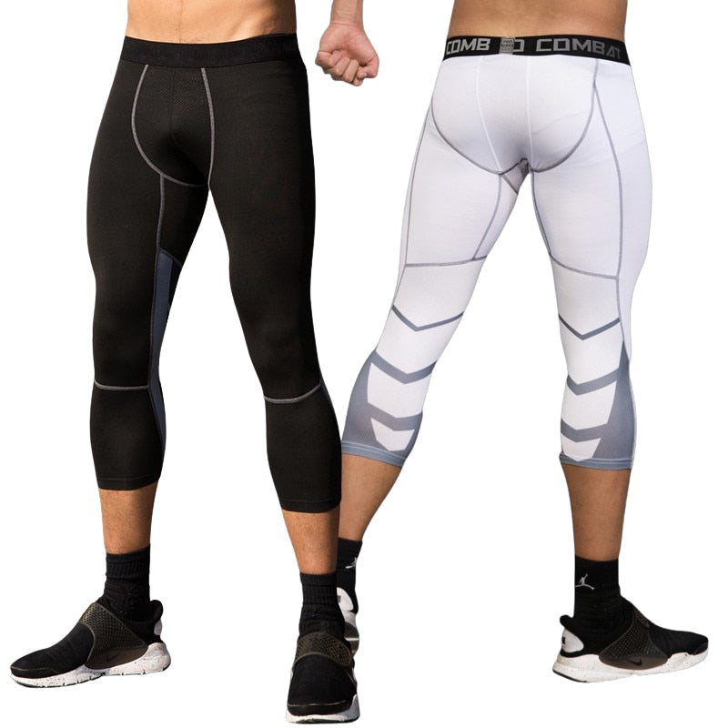 Men&#39;s Running Sport Tights Pants Basketball Cropped Compression Leggings Gym Fitness Sportswear for Male Athletic Trousers