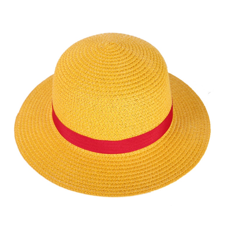 Boy Girl One Piece Cap Straw Hat Neck String Luffy Flat Hats Cosplay Japanese Cartoon Props Hat Kid Red Stripe Beach Hat YF001