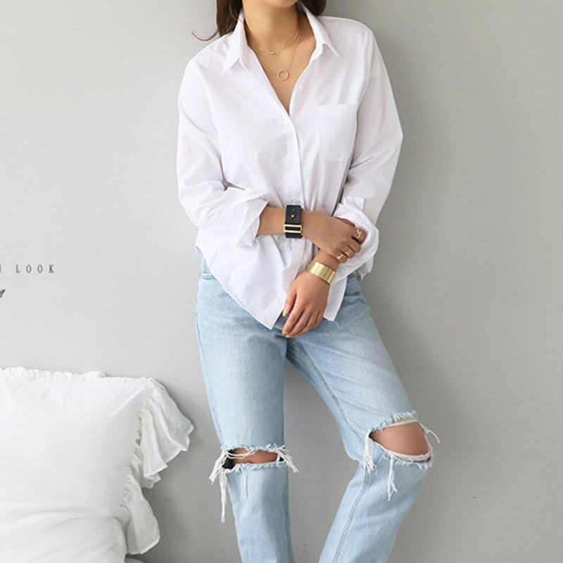 Women Shirts and Blouses 2022 Feminine Blouse Top Long Sleeve Casual White Turn-down Collar OL Style Women Loose Blouses 3496 50