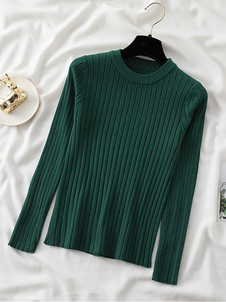 knit soft jumper tops 2022 New Autumn Winter Tops O-Neck Pullovers Sweaters shirt long sleeve Korean Slim-fit tight sweater