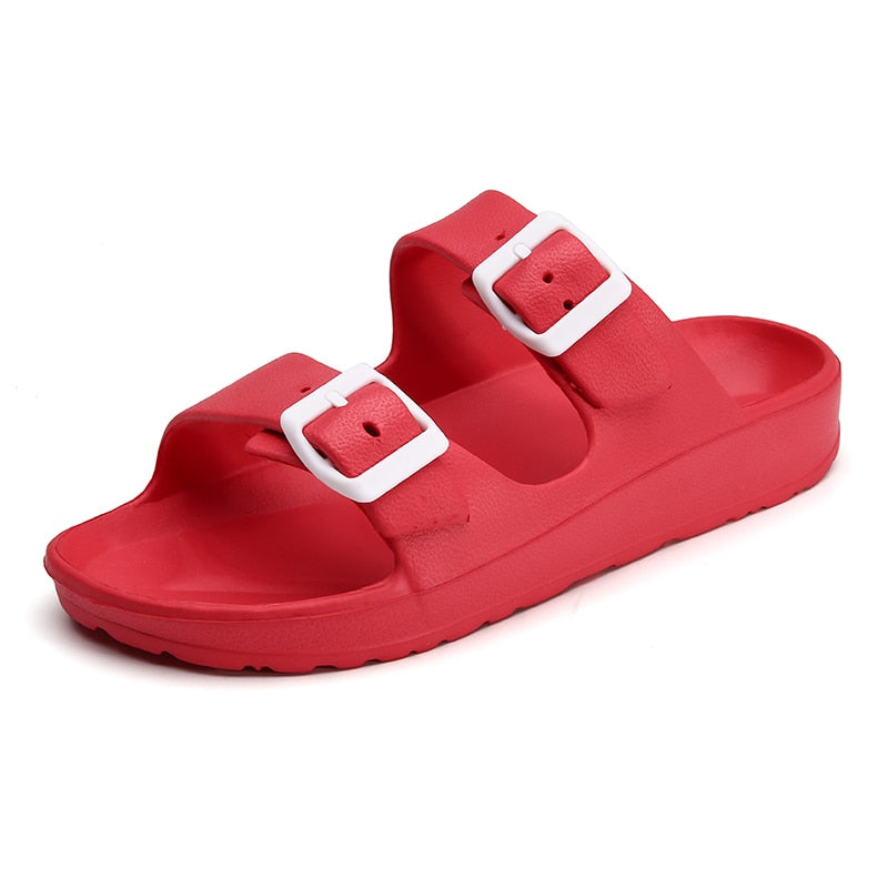 YISHEN Sandals For Men Slippers Double Buckle Slide EVA Sandals Beach Slippers Summer Casual Shoes Flats Unisex Jelly Shoes