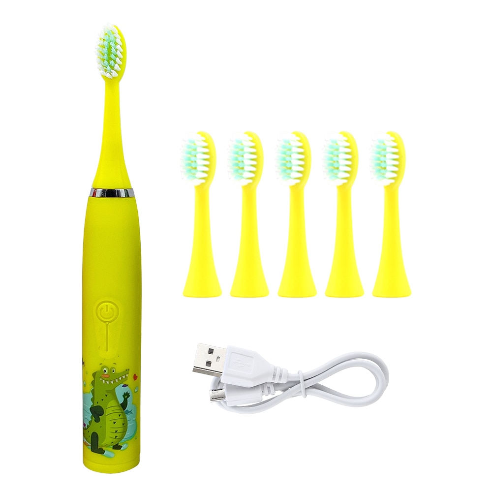 Children's Electric Ultrasonic Toothbrush Soft Bristled Cartoon 4 Mode IPX6 Waterproof Teeth Prevention Decay Cleaner USB Charge