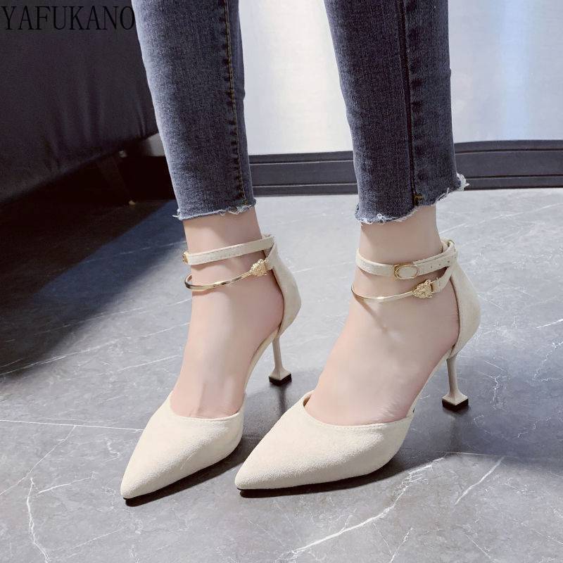 2022 New Concise Elegant Female High Heels Korean Wild Shallow Mouth Single Shoes Fashion Middle Hollow Comfort Work Shoes