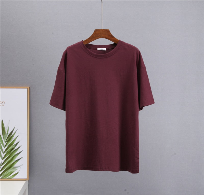 Hirsionsan Basic Cotton T Shirt Women 2022 Summer New Loose Solid Tees 18 Color Casual Loose Tshirt Korean O Neck Female Tops