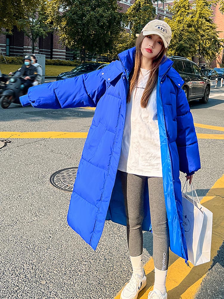 Vielleicht Korean Jacket Women Winter X-long Parkas Solid Hooded Thicken Warm Female Snow Wear Coat Padded Loose Clothes