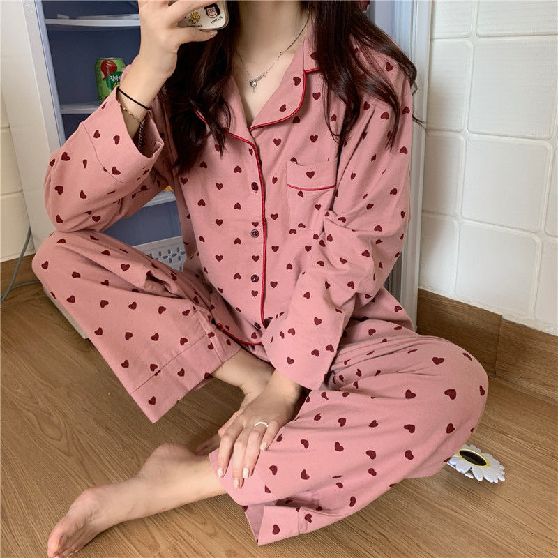 Homewear Winter Print Sweetheart Pajamas Set Women Lounge Set Pyjamas Sleepwear Nightwear Pijama Mujer