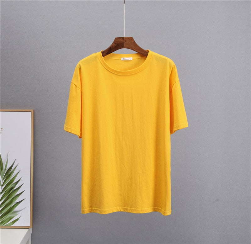 Hirsionsan Basic Cotton T Shirt Women 2022 Summer New Loose Solid Tees 18 Color Casual Loose Tshirt Korean O Neck Female Tops