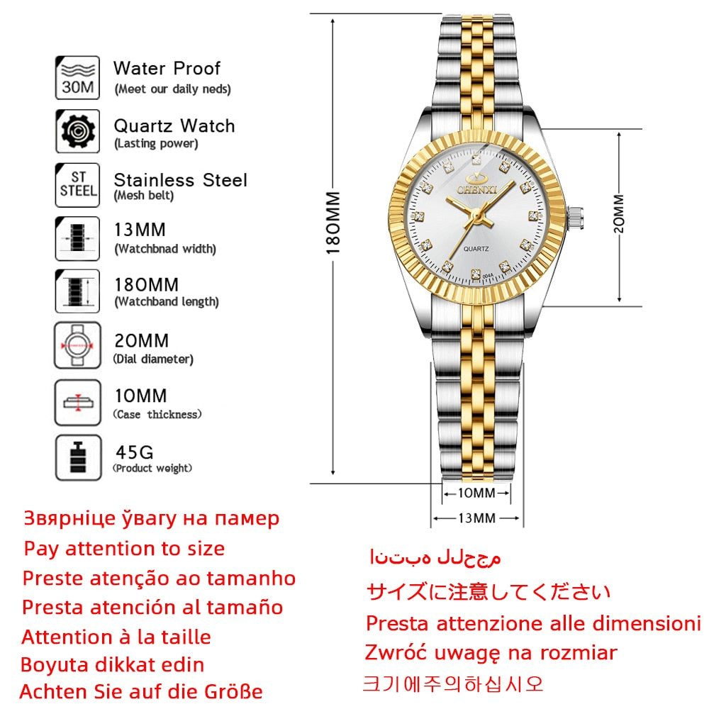 CHENXI Women Golden &amp; Silver Classic Quartz Watch Female Elegant Clock Luxury Gift Watches Ladies Waterproof Wristwatch