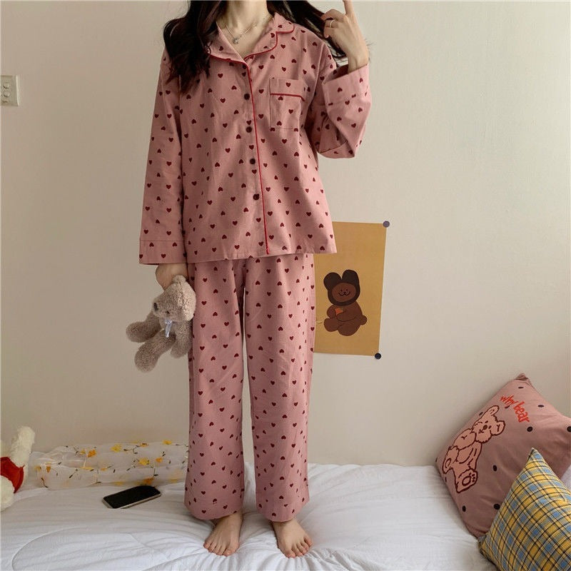 Homewear Winter Print Sweetheart Pajamas Set Women Lounge Set Pyjamas Sleepwear Nightwear Pijama Mujer