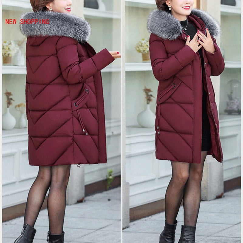 Fashion Winter Jacket Women Big Fur Hooded Thick Down Parkas 5XL Female Jacket Coat Lambswool Warm Winter Outwear Long 2021 New