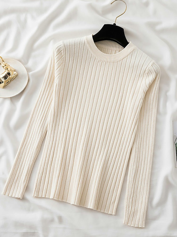 knit soft jumper tops 2022 New Autumn Winter Tops O-Neck Pullovers Sweaters shirt long sleeve Korean Slim-fit tight sweater