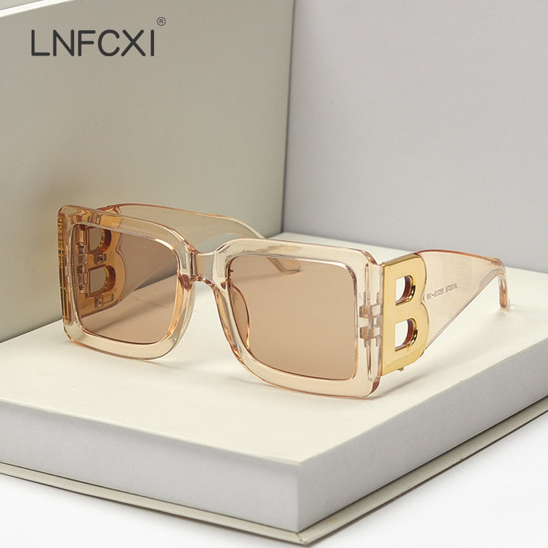 LNFCXI 2021 New Fashion Oversized The Letter B  Square Luxury Trend Sunglasses Women Men Retro rectangle sunglasses gafas de sol