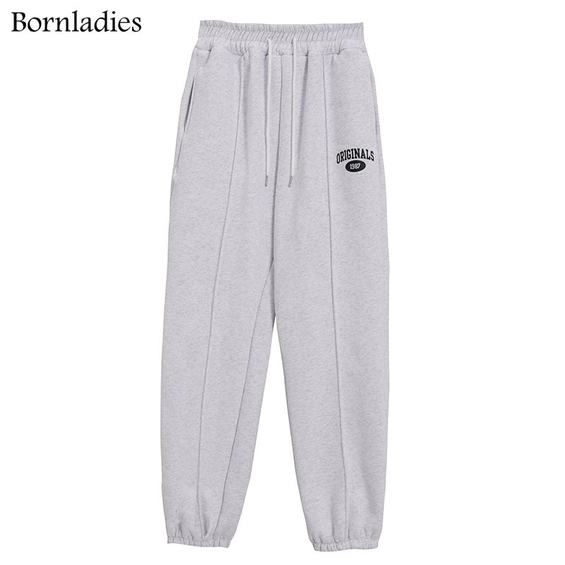 Bornladies Women Cotton Sweatshirt Suit Oversized Sets Female Stand Collar Loose Sweatshirt + Long Pants Suits Short Sets