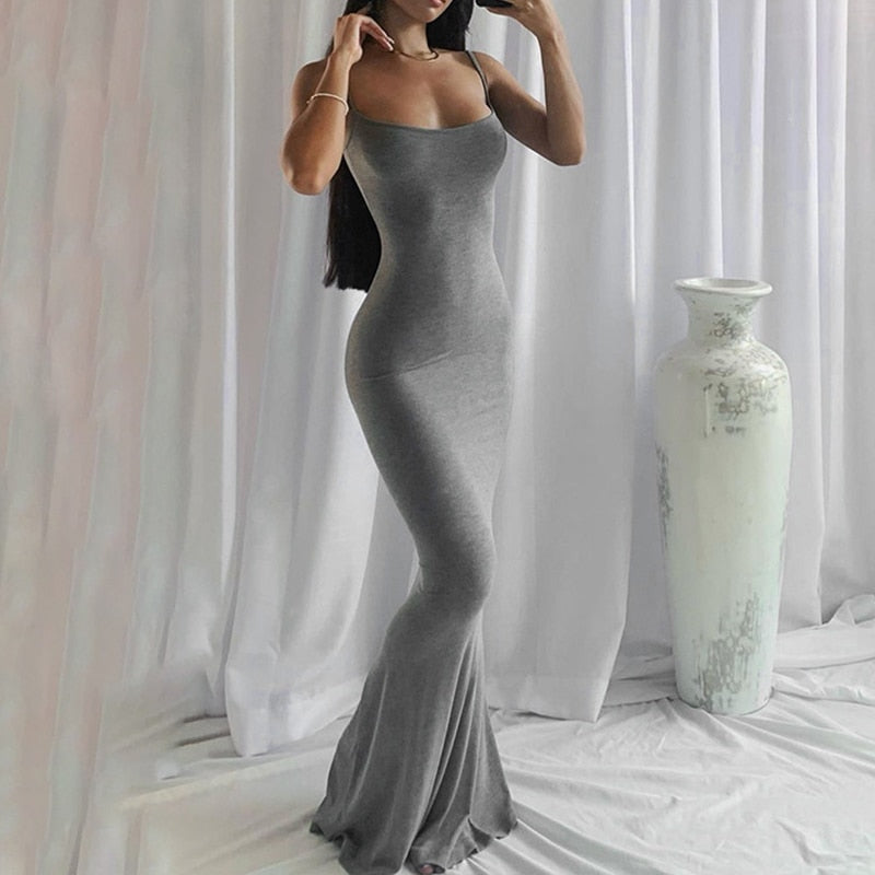 2022 New Fashion Women Sexy Dresses Sleeveless Bodycon Backless Long Maxi Pure Slim Down Honey Peach Hip Suspender Party Dress