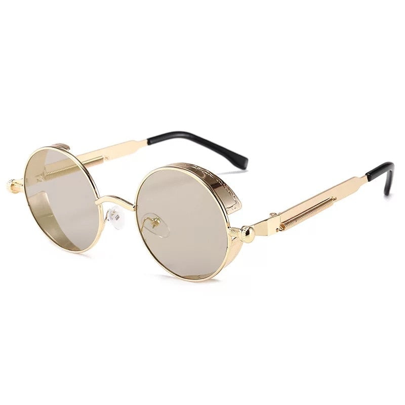 Classic Gothic Steampunk Sunglasses Luxury Brand Designer High Quality Men  Retro Round Metal Frame Sunglasses UV400