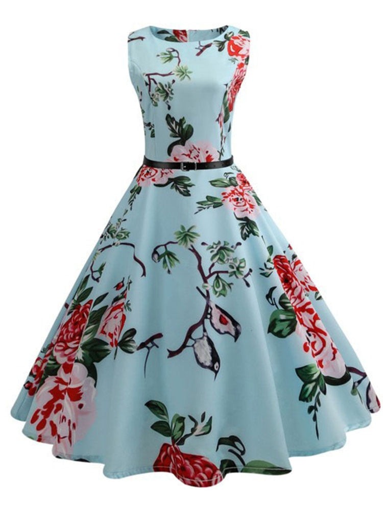 Summer Womens Dresses 2022 Casual Floral Retro Vintage 50s 60s Robe Rockabilly Swing Pinup Vestidos Valentines Day Party Dress