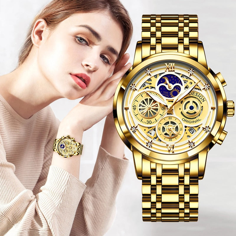 LIGE 2022 New Gold Watch Women Watches Ladies Creative Steel Women&#39;s Bracelet Watches Female Waterproof Clock Relogio Feminino