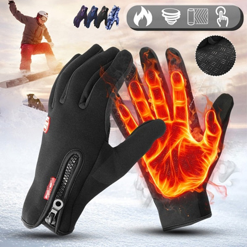 Hot Sale Winter Gloves For Men Touchscreen Windproof Cycling Cold Glove Warm Non-Slip Outdoor Driving Zipper Womens Sport Gloves