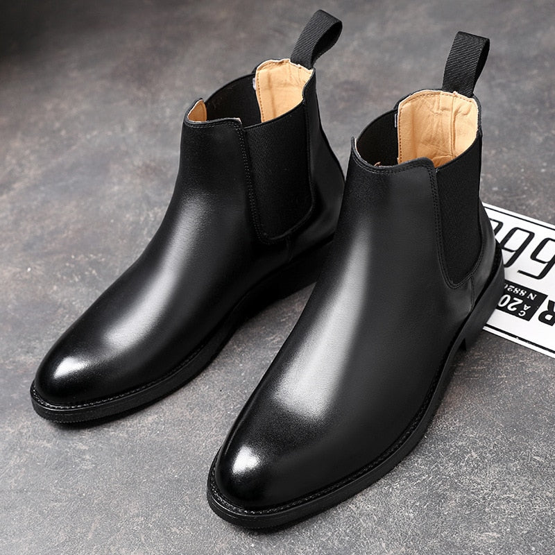 Men&#39;s Classic Retro Genuine Leather Chelsea Boots Men Fashion Ankle Boot Mens Casual British Style Short Boot High-Top Shoes