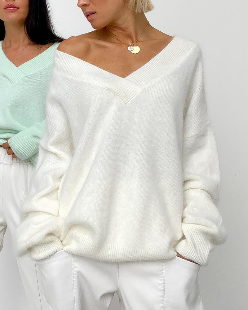 Blessyuki Soft Cashmere Sweater Women 2022 New Casual Loose V-Neck Basic Knitted Pullovers Female Korean Simple Lazy Jumper Tops