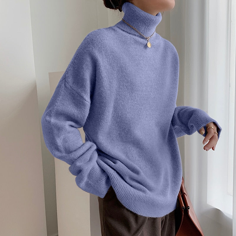 WYWM Cashmere Elegant Turtle Neck Women Sweater Soft Knitted Basic Pullovers O Neck Loose Warm Female Knitwear Jumper