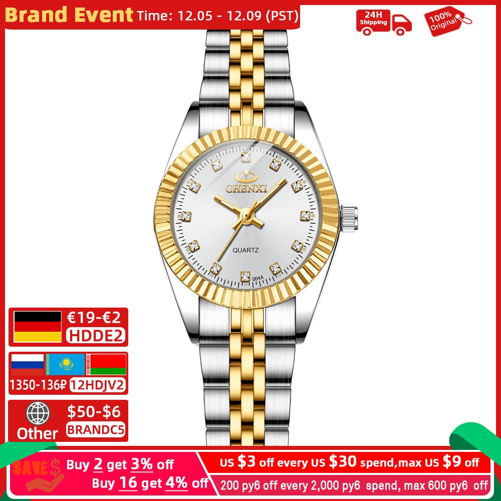 CHENXI Women Golden &amp; Silver Classic Quartz Watch Female Elegant Clock Luxury Gift Watches Ladies Waterproof Wristwatch