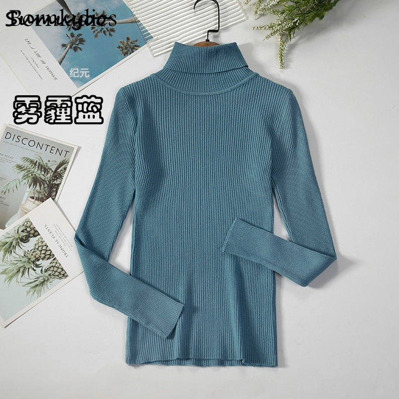 Sumuyoo 2022 Basic Turtleneck Women Sweaters Autumn Winter Tops Slim Women Pullover Knitted Sweater Jumper Soft Warm Pull