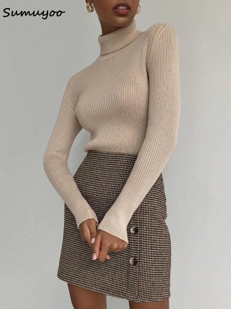 Sumuyoo 2022 Basic Turtleneck Women Sweaters Autumn Winter Tops Slim Women Pullover Knitted Sweater Jumper Soft Warm Pull