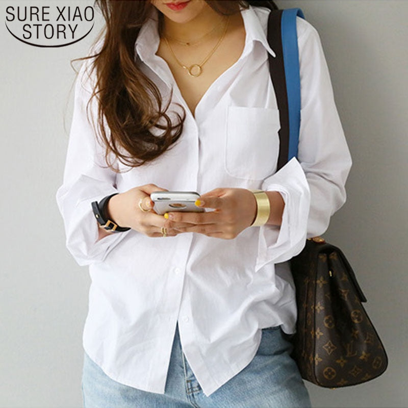 Women Shirts and Blouses 2022 Feminine Blouse Top Long Sleeve Casual White Turn-down Collar OL Style Women Loose Blouses 3496 50