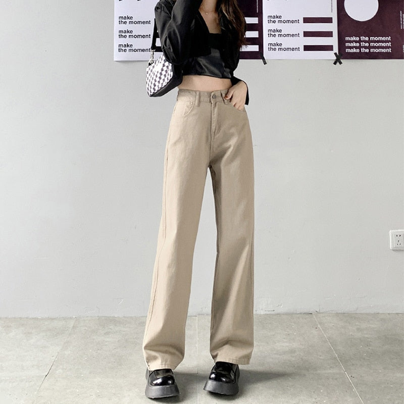 Summer Women Brown Jeans High Waist Loose Straight Wide Leg Denim Female Y2k Casual Streetwear Vintage Baggy Trouser