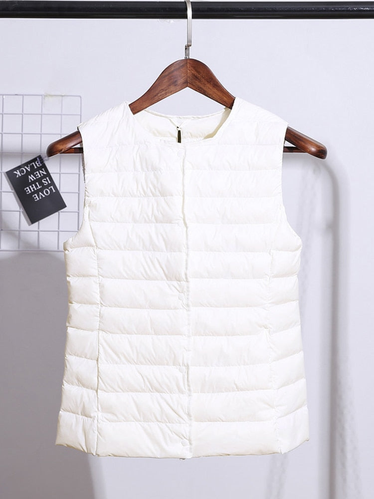 Fitaylor 90% Ultra Light White Duck Down Women Vest Thin Coat Women Duck Down Sleeveless Jacket V Collar Or O Collar Coat