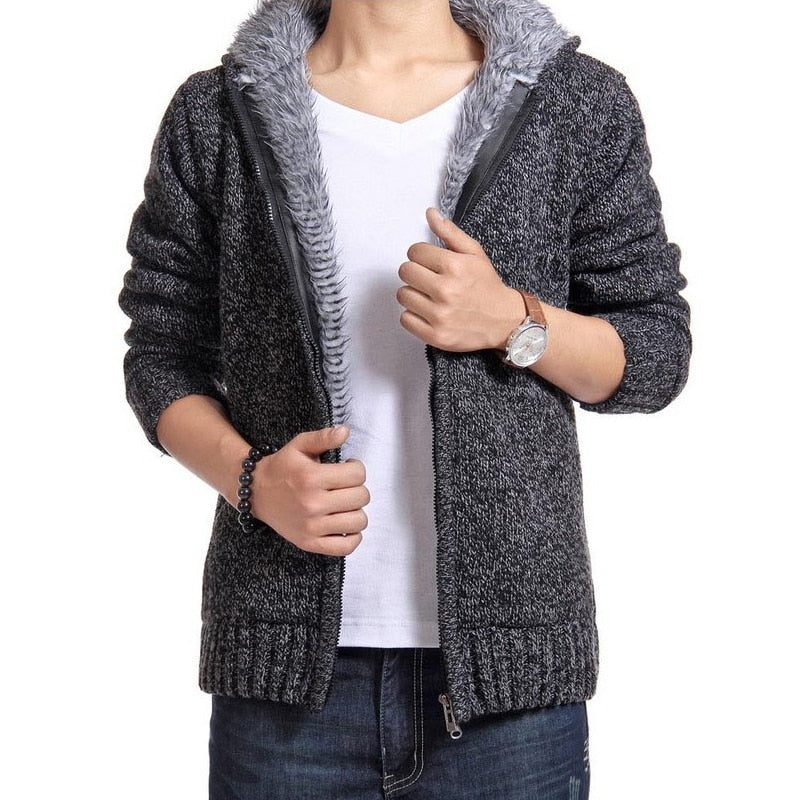 Autumn Winter Men&#39;s Thick Sweatercoat Collar Zipper Sweater Coat Outerwear Winter Fleece Cashmere Liner SweatersTurn-down Collar