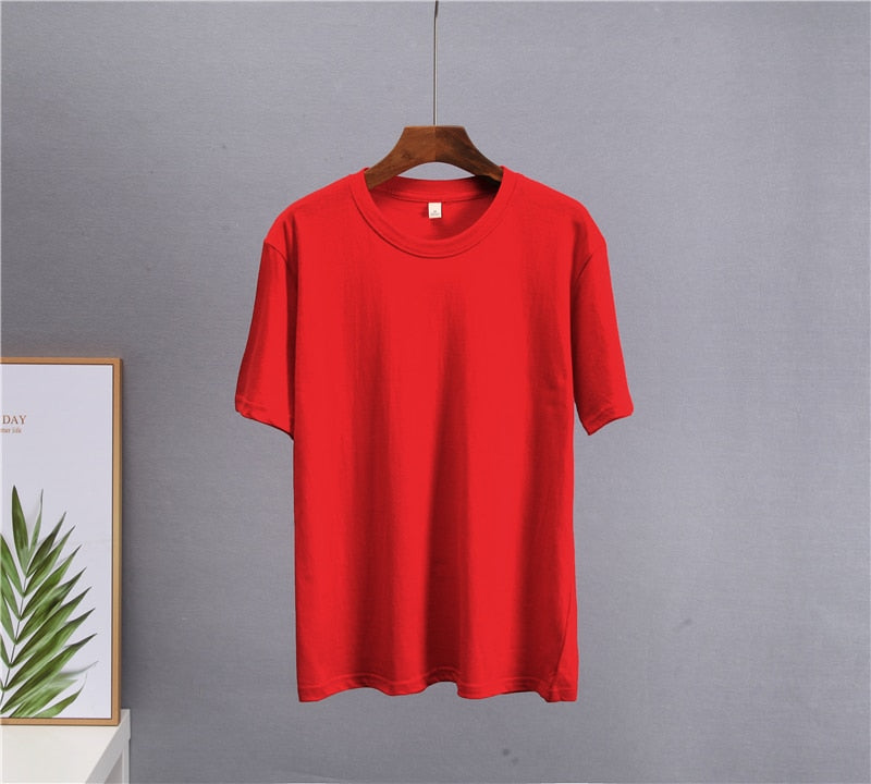 Hirsionsan Basic Cotton T Shirt Women 2022 Summer New Loose Solid Tees 18 Color Casual Loose Tshirt Korean O Neck Female Tops