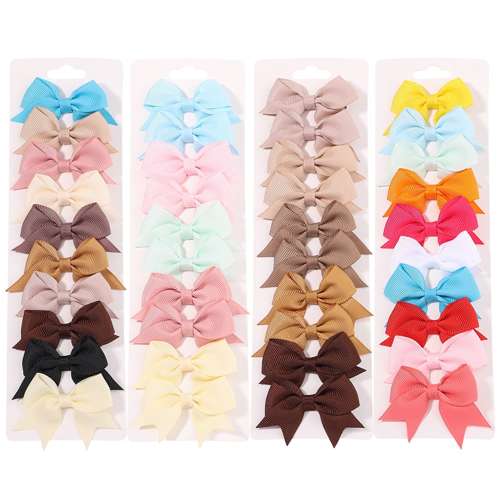 10Pcs/Set New Solid Ribbon Bowknot Hair Clips For Baby Girls Handmade Cute Bows Hairpin Barrettes Headwear Kids Hair Accessories