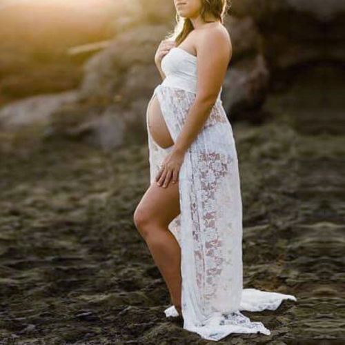 Pregnancy Dress Shoot Gold Knitted Maternity Dresses for Photo Shoot Robe Transparent hollowed Clothing Props