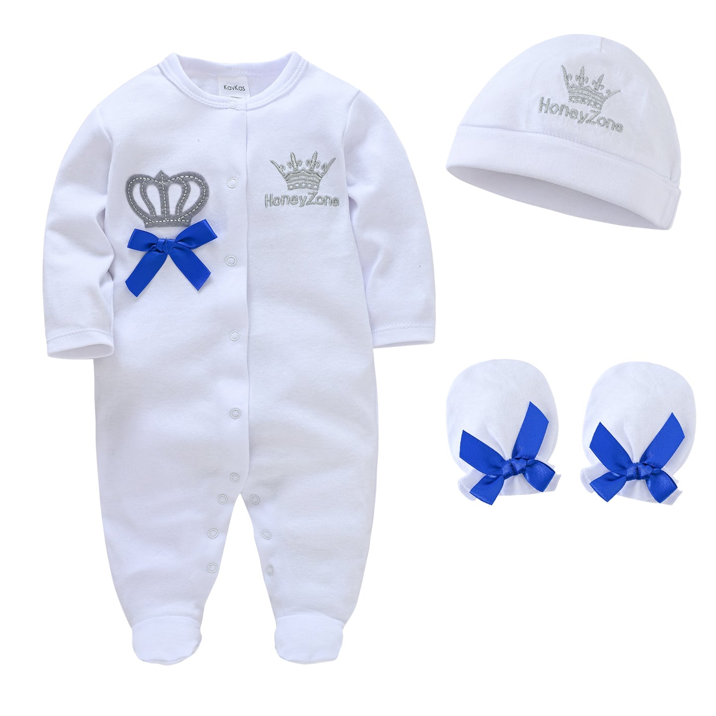 Baby Girls Boys Rompers Royal Crown Clothing Sets with Cap Gloves Infant Newborn 100% Cotton One-Pieces Footies Overall Pijamas