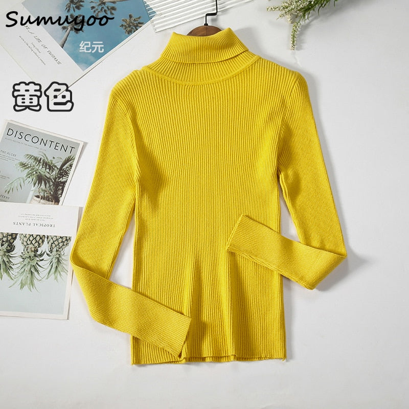 Sumuyoo 2022 Basic Turtleneck Women Sweaters Autumn Winter Tops Slim Women Pullover Knitted Sweater Jumper Soft Warm Pull