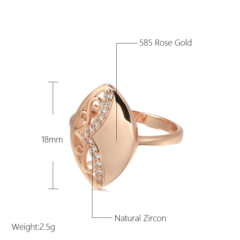 Kinel 2022 New Boho Glossy 585 Rose Gold Ring for Women Hollow Flower Ethnic Bride Wedding Natural Zircon Rings Fine Jewelry