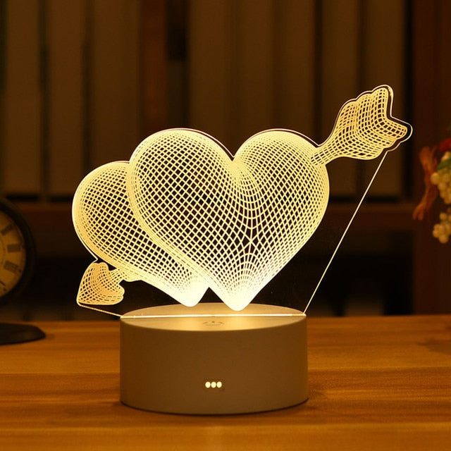 Romantic Love 3D Acrylic Led Lamp for Home Children&#39;s Night Light Table Lamp Birthday Party Decor Valentine&#39;s Day Bedside Lamp