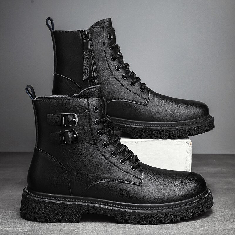 Genuine Leather Men Boots Fashion High Top Motorcycle Boots High Quality Mens Ankle Boots Winter New Casual shoes Male Footwear