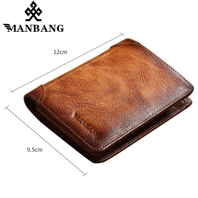 Manbang Men&#39;s Wallets RFID Genuine Leather Trifold Wallets For Men with ID Window and Credit Card Holder