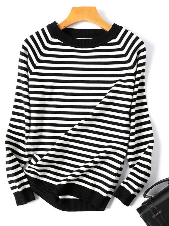 2022 Autumn Winter Long Sleeve Striped Pullover Women Sweater Knitted Sweaters O-Neck Tops Korean Pull Femme Jumper Female White