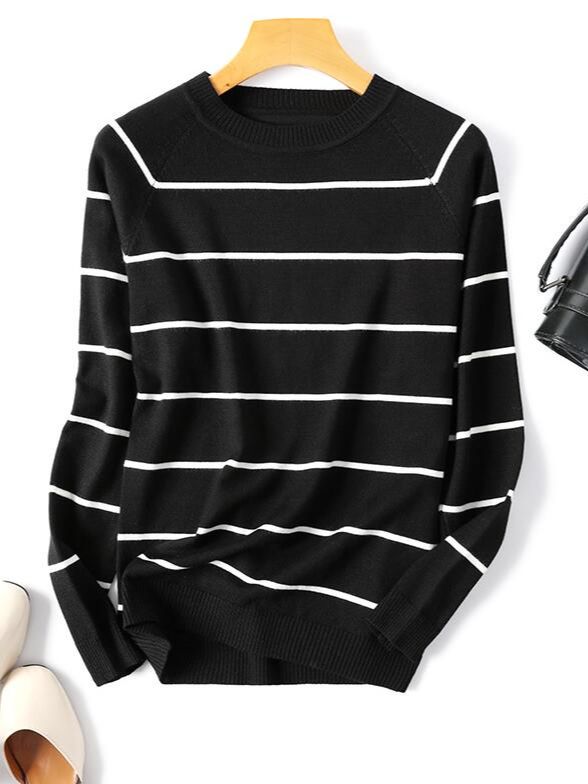 2022 Autumn Winter Long Sleeve Striped Pullover Women Sweater Knitted Sweaters O-Neck Tops Korean Pull Femme Jumper Female White